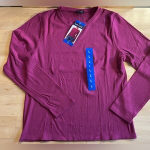 NWT new Large splendid long sleeve stretch ribbed shirt tee pink fitted top soft